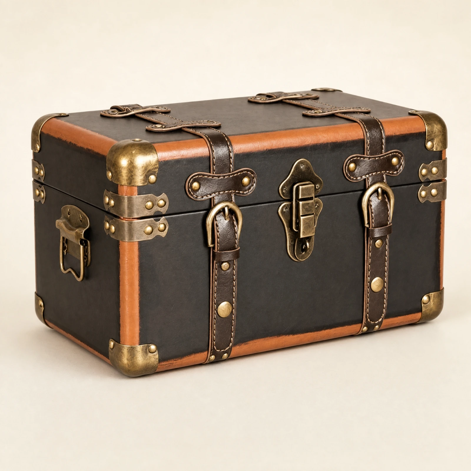 Wooden Storage Trunk with Hinged Lid Rustic Vintage-Style Wooden Trunk Hinged Lid Portable for Photography Props