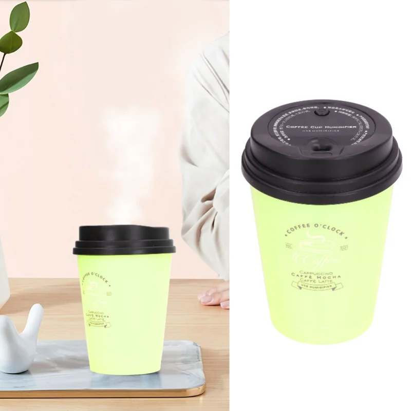 300ml USB Mini Humidifier Coffee Cup Design Low Noise Auto Off Compact Lightweight For Car Home Office Green