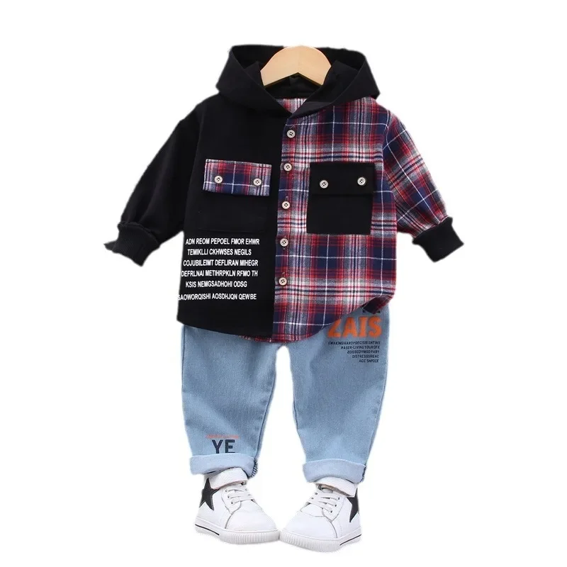 New Spring Autumn Baby Clothes Suit Children Boys Casual Plaid Hoodies Pants 2Pcs/Sets Toddler Costume Infant Kids Tracksuits