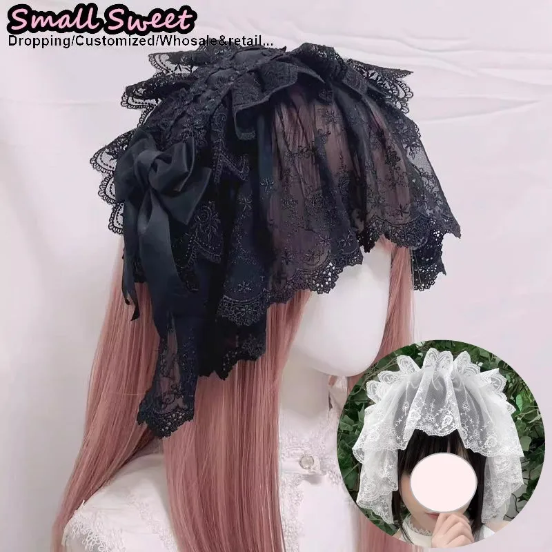 

Темная готическая повязка на голову в стиле Лолиты ручной работы Y2K Subculture, женская вуаль монахини, бант, обручи для волос, модный элегантный аксессуар для волос