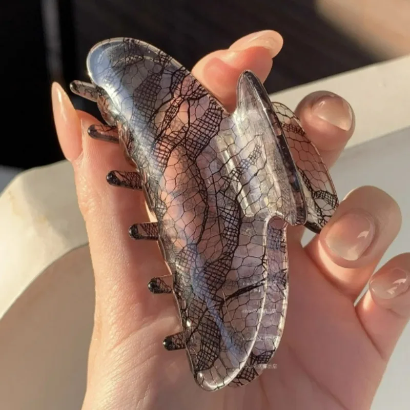 Elegant Lace Pattern Claw Clip for Women Sexy Back Head Texture Mature Half Tie Hair Shark Clip New Hair Accessories
