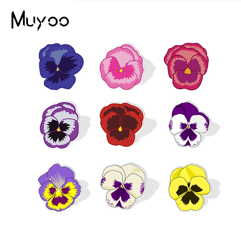 2022 New Arrival Fashion Pansy Flowers Colorful Plants Flower Paintings Handcraft Epoxy Acrylic Lapel Pins Badge Pin