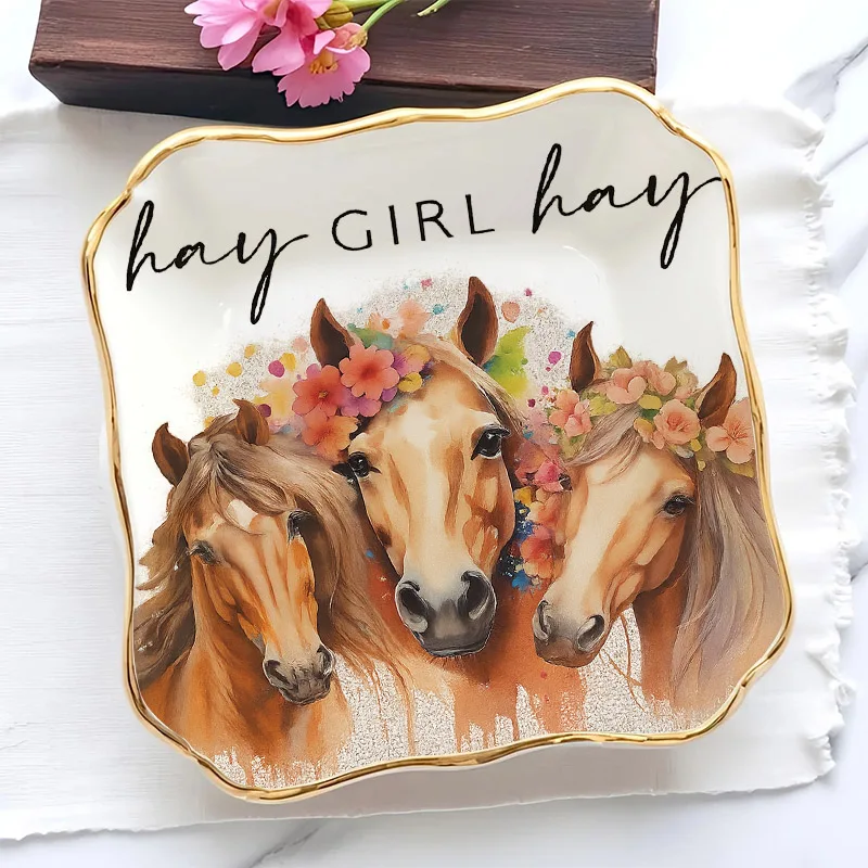 

1pc Horse hay girl hay Patterns Wedding Ring Dish Bridesmaid Gift for Women
