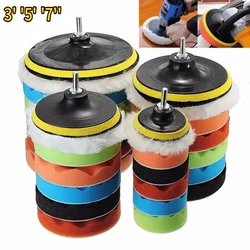 3/5/7 pollici CarPolishing Disco 8 Pz/set di Auto-Adesivo Lucidatura Ceretta Spugna Ruota di Lana Tampone Lucidatura Per Auto Lucidatore Drill Adattatore