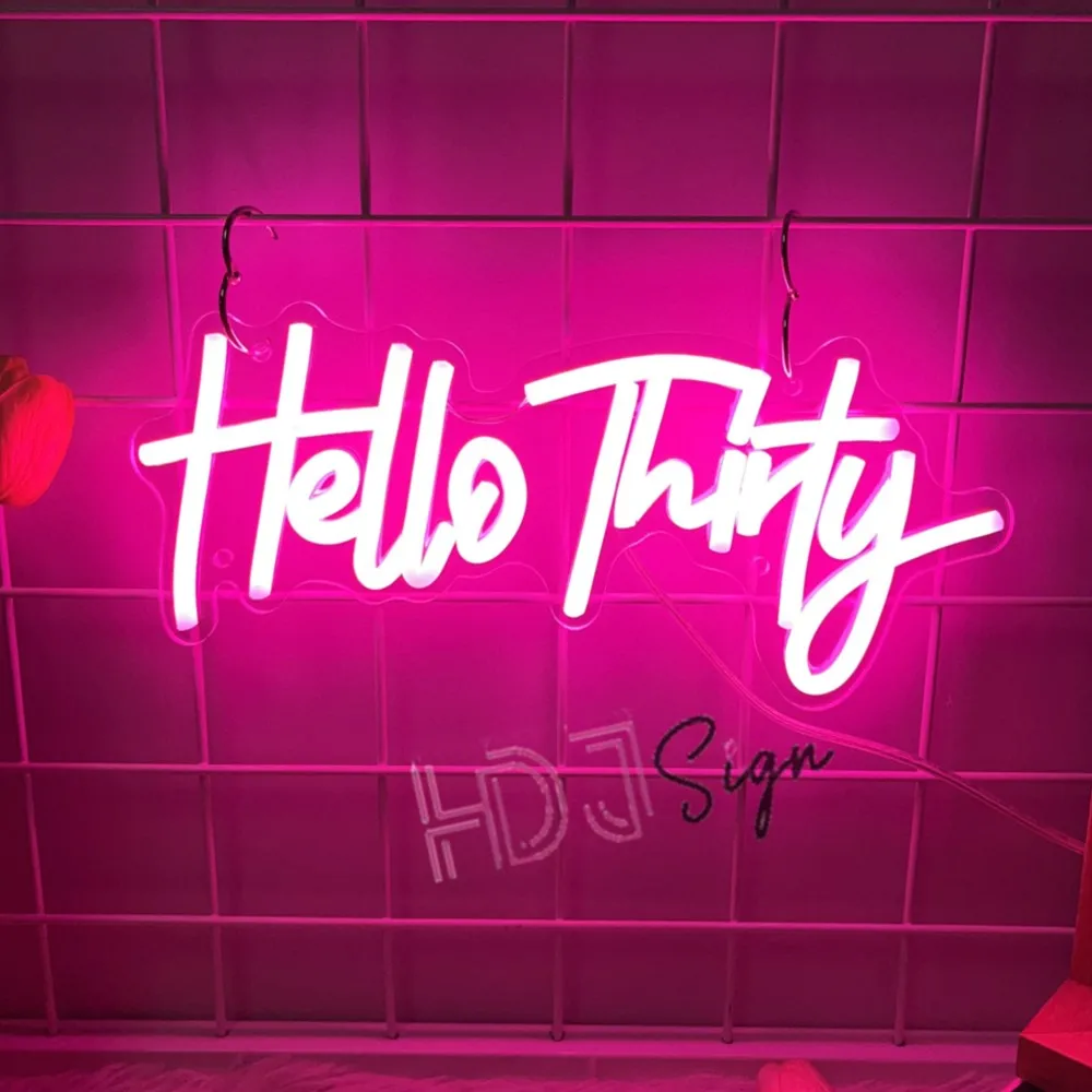 

Неоновая вывеска «Hello Thirty» на заказ, неоновый свет на 30-й день рождения, настенный декор, украшение для дня рождения, USB светодиодные фонари, комната, паб, клуб, дом