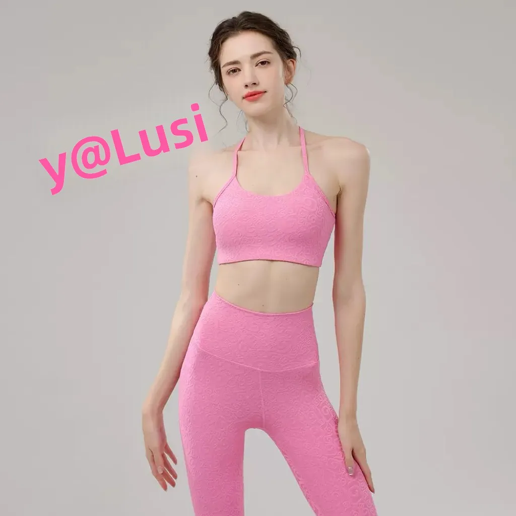 

Новый сексуальный спортивный бюстгальтер и комплект для йоги с 3D вышивкой, высокоэластичный женский топ-бандо на бретельках для упражнений для пилатеса и брюки
