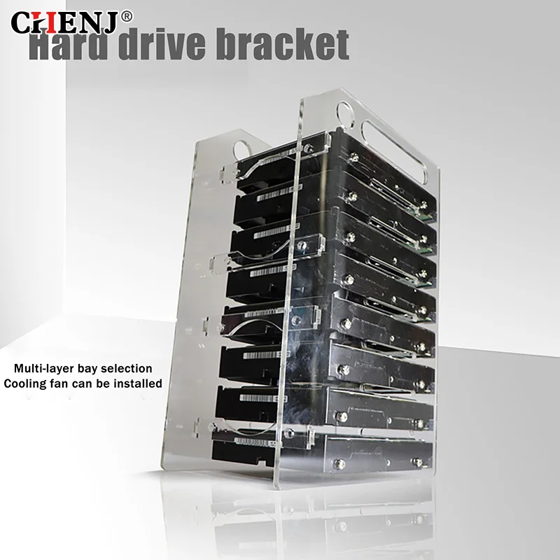 3/4/6/8Layer Hard Drive Cage Hard Drive Bracket For 3.5in HDD SSD DIY Storage Acrylic Rack Shelf With Cooling Fan Space