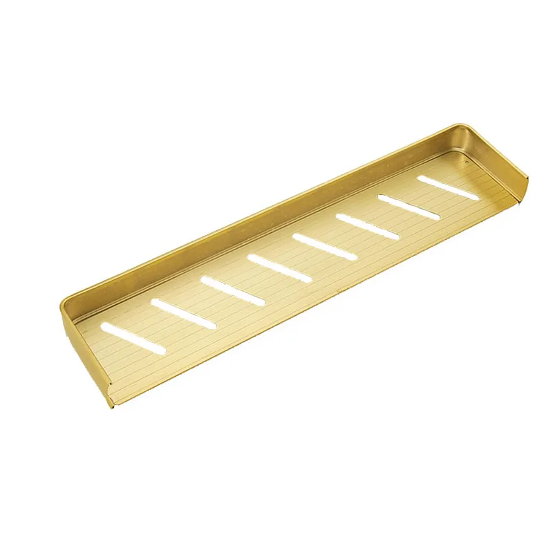 Brushed Gold Bathroom Shelf Aluminum Cosmetic Storage Racks Towel Bar Wall Mounted Bath Shower Shampoo Shelf Bath Accessorie