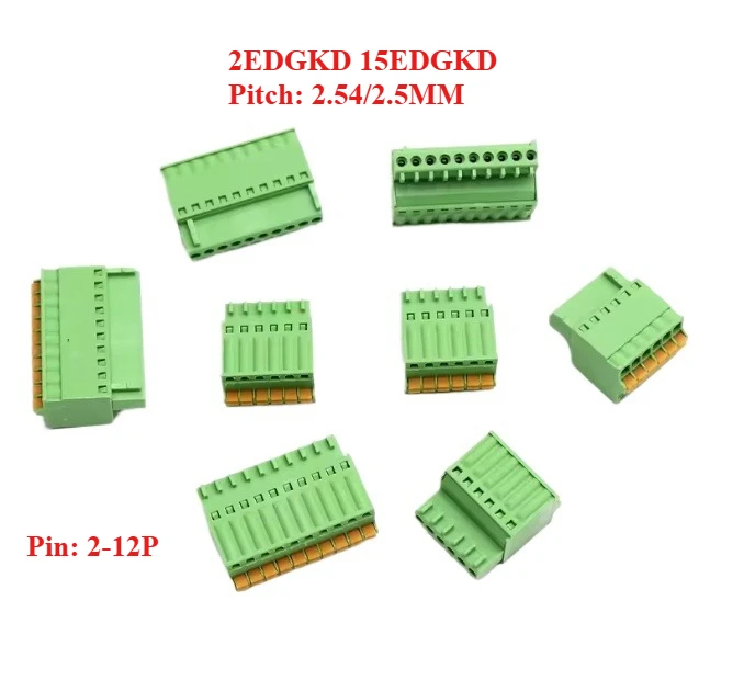 5PCS 2.5/2.54mm 2EDGKD 15EDGKD  2-12P 0.1-0.5MM2 Wire Spring Loaded Plug-in Terminal Block  Screwless Push Button Plug Connector