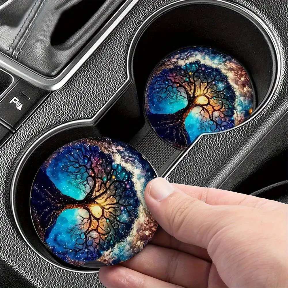 Starry Tree EVA Car Cup Holder Coasters 2pcs Durable Finger Grooves Universal Fit Car Interior Accessories Gift For Friends