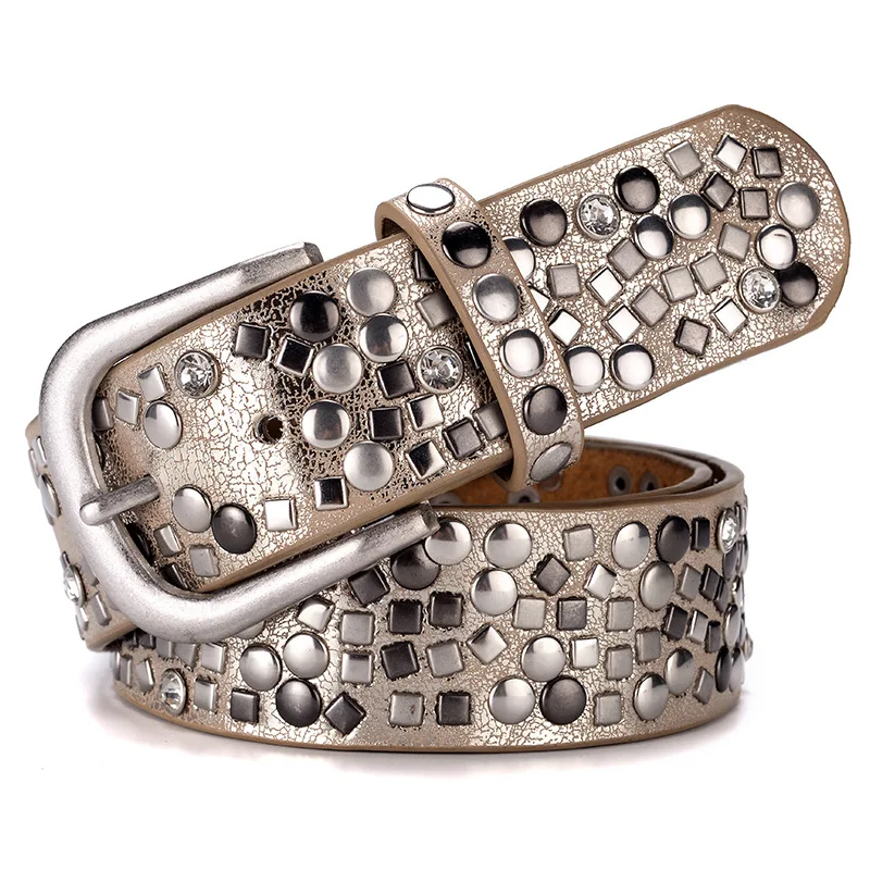 Y2k Aesthetic Studded Leather Belt Luxury Rhinestone Punk Waist Band Gothic Western Cowgirl Style Belt For Women Fashion