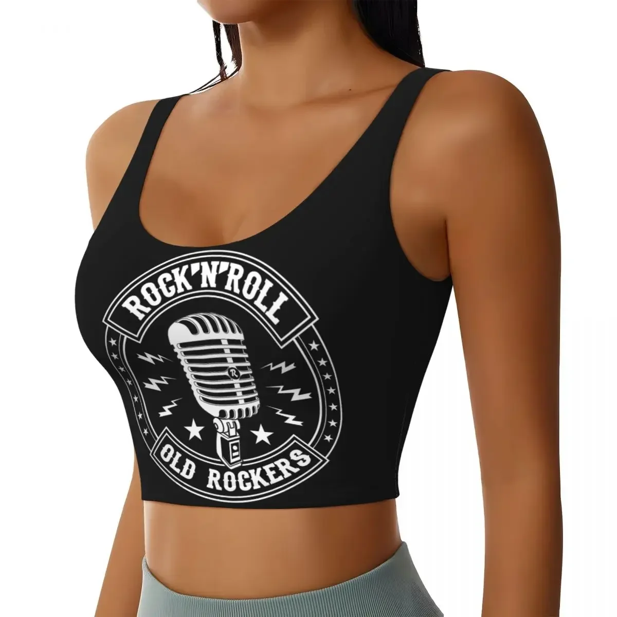 Custom Microphone Rock And Roll Rockabilly Women Sports Bra High Impact Vest Gym Workout Yoga Crop Tank Top