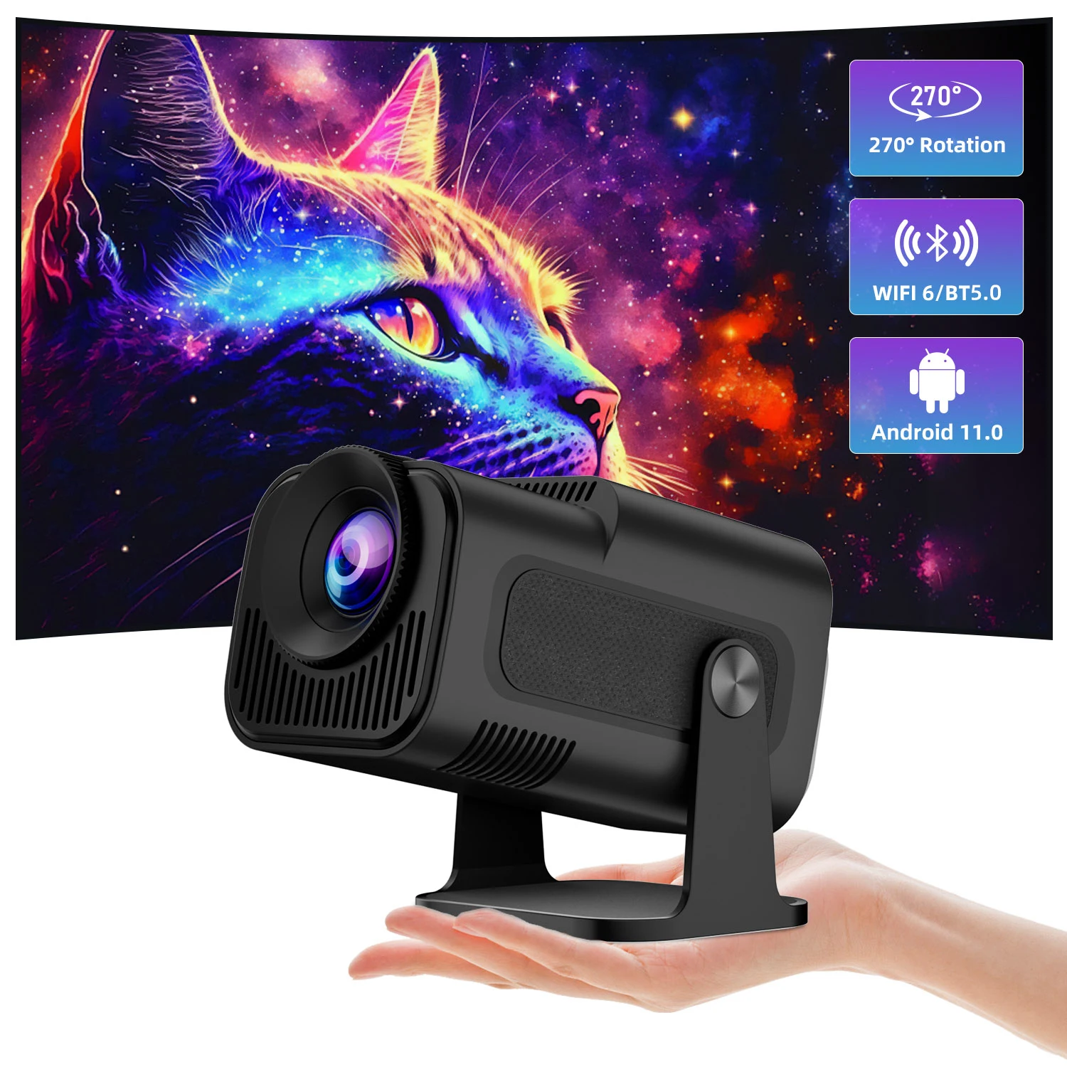 

Проектор Salange HY320 MINI с поддержкой 4K1080P, Android 11, LED, Wi-Fi 6, Bluetooth 5, кинотеатр, 300 ANSI, нативное разрешение 720P, портативный проектор