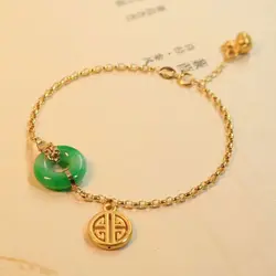 Silver Inlaid Natural Hetian Jade Geometric Bracelet Chinese Retro Palace Style Unique Ancient Gold Craft Charm Female Jewelry