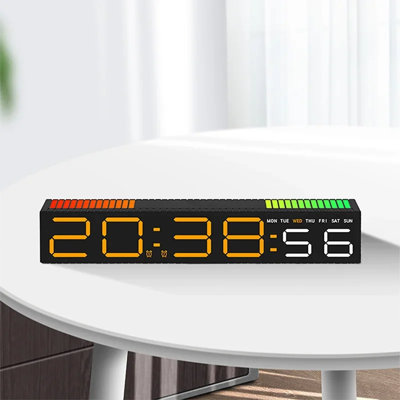 LED Alarm Clock with Rhythm Light Bar Colorful Table Clock with 3 Levels Brightness Adjustable RGB Colorful Electronic Clock