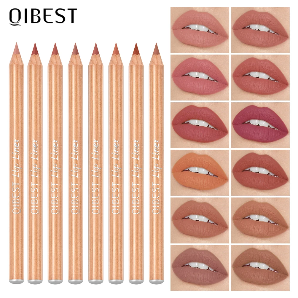 QIBEST 12Pcs/Set Matte Lip Liner Pencil Lip Outline Contouring Lasting Lipstick High Pigment Not Easy Fade Velvet Fine Lipliner