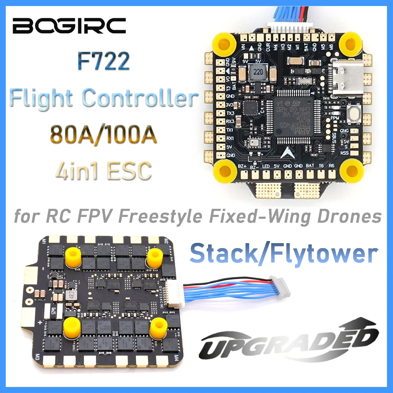 

Контроллер полета BOGIRC F722 Stack/Flytower 4in1 80A/100A ESC Комбинированный набор для RC FPV Фристайл Дроны с неподвижным крылом Детали модели «сделай сам»