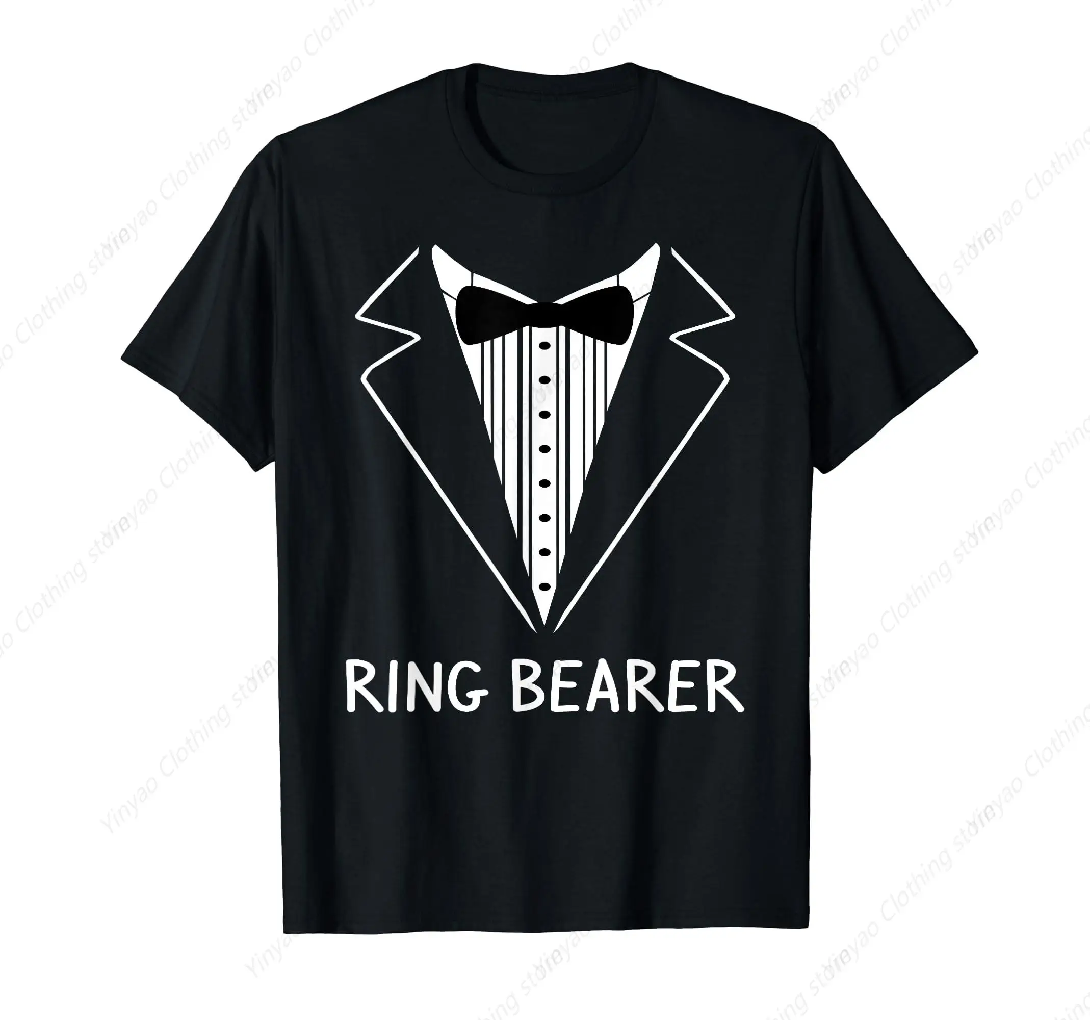 Ring wedding dress men's short sleeved bachelor's ceremony fun printed men's T-shirt fashionable men's clothing