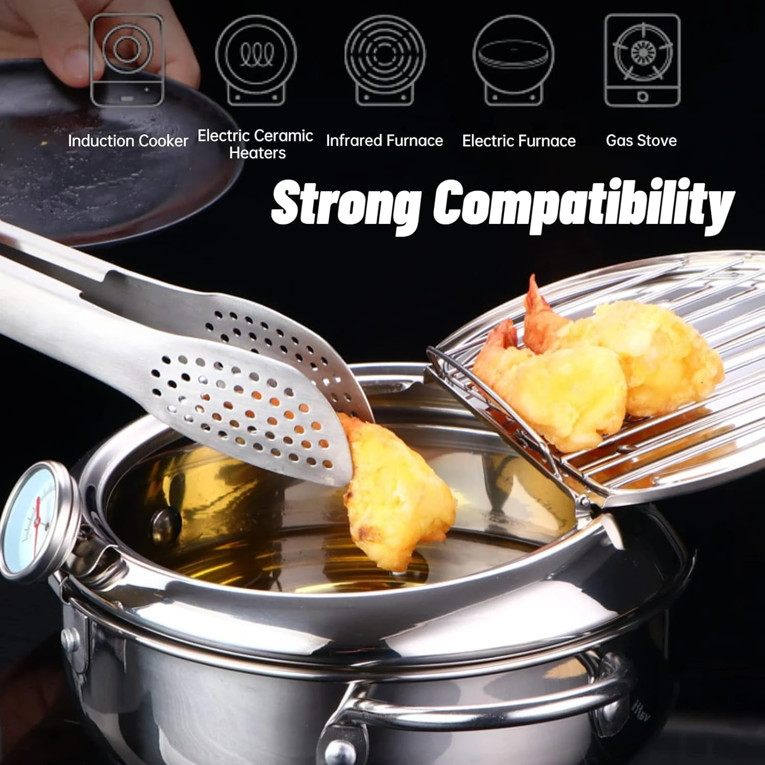 Small Convenient Stainless Steel Deep Fryer Pot with Accurate Thermometer and Oil Drip Drainer Rack: Ideal Choice for Perfectly