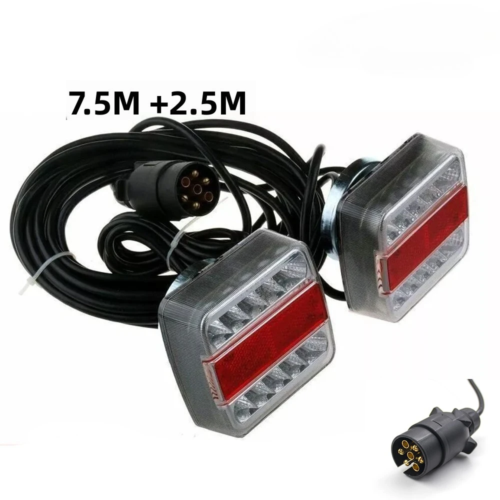 1 Set 12V Waterproof Rear Towing Tail Light 14 LED Trailer 10m Cable 7 Pin Brake Lamp Stop License Number Plate Lamp  Reflector