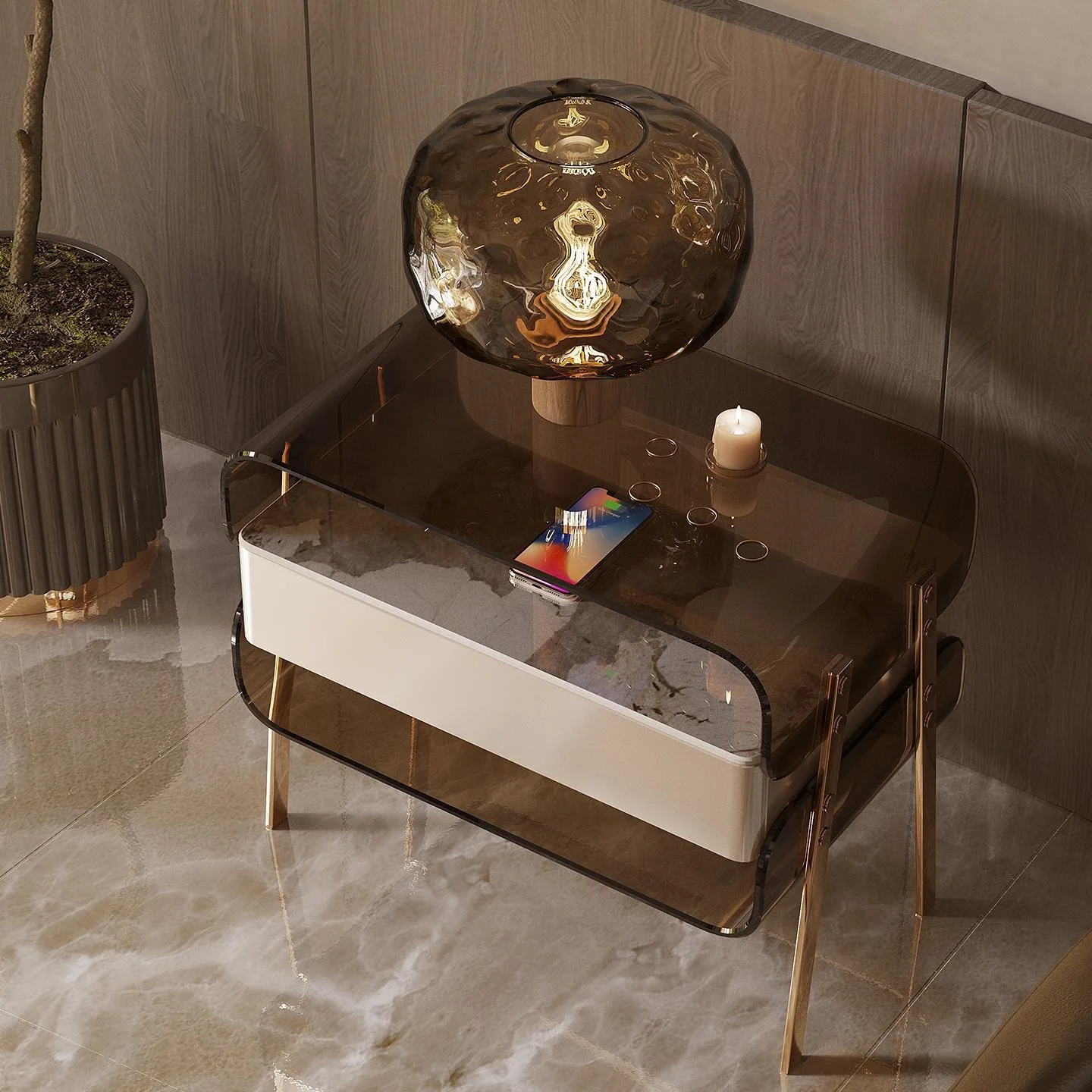 Light luxury bedside table premium Italian minimalist INS acrylic modern minimalist collection