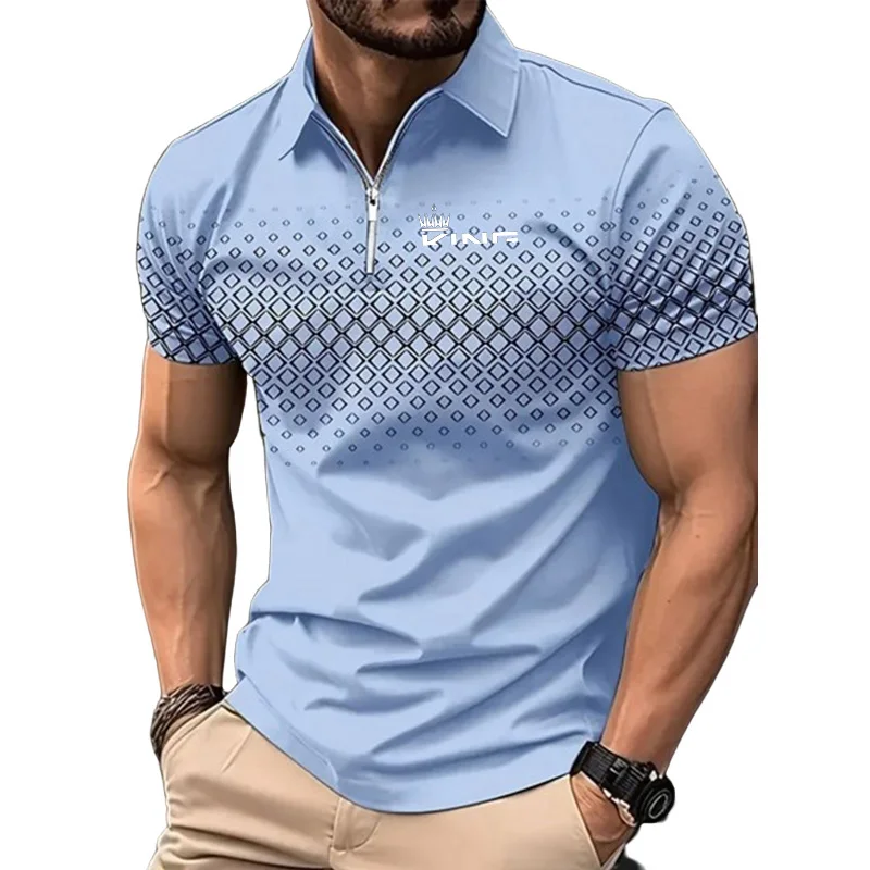 Summer Golf Shirt Print T-shirt Zipper Polo Shirt Casual Short Sleeve Tops Men's Clothing