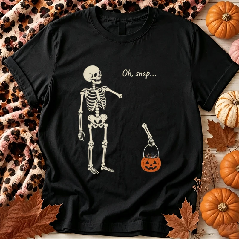 Messy Bun Skeleton Funny Sarcastic Halloween Graphic Tee Women Fall Short Sleeve Top Vintage Spooky Season Halloween T-shirts