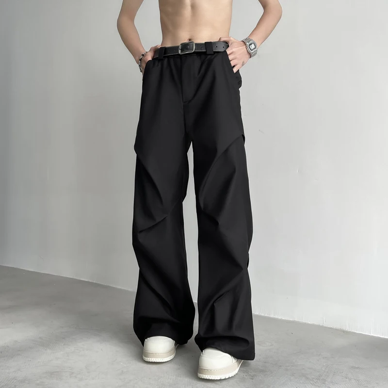 

2024 Spring Summer Fashion Pants Men Solid Color Elastic Waist Wide Leg Casual Men's Pants Oversize Baggy Pants for Men A106