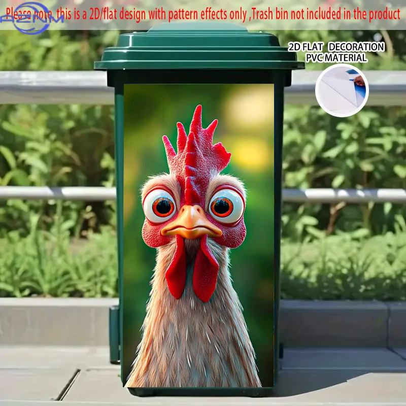 Expressive Rooster 3 Pattern Self-Adhesive Dustbin Stickers, PVC Trash Can Decorative Stickers, Wheelie Bin Stickers,  Fit for