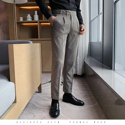 Hochwertige karierte Anzug hose für Männer 2023 Herbst gürtel dekoration lässige Business-Anzug hose Slim Fit Office Social Hose