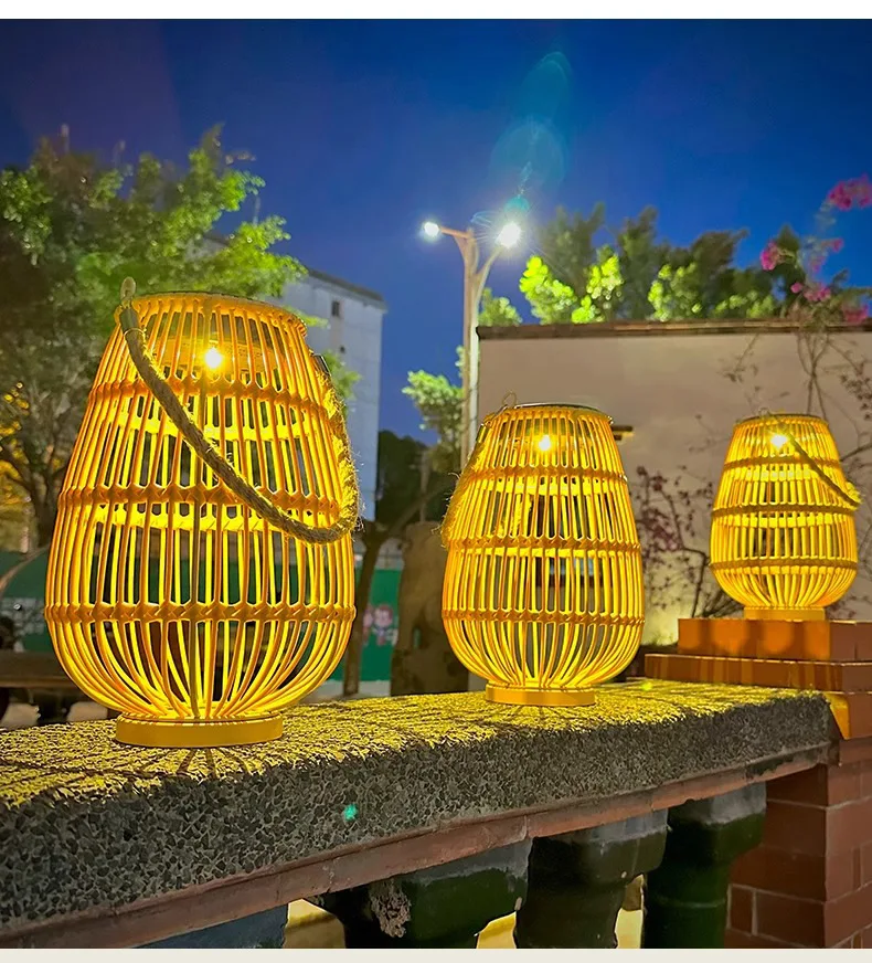 

1Pcs Solar Lanterns Outdoor Hanging Lights Waterproof Rattan Bamboo Solar Powered Light with Patio Yard Tabletop Home Decoration