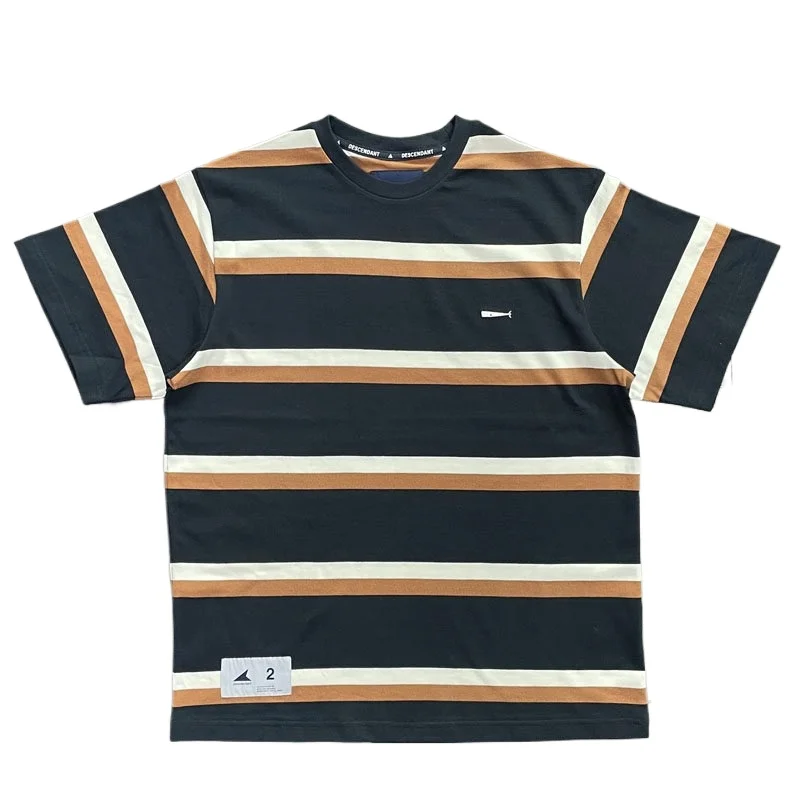 

Japanese DESCENDANT Whale Printed Striped Short Sleeve T-shirt Men's Round Neck Loose Casual Trendy Tees