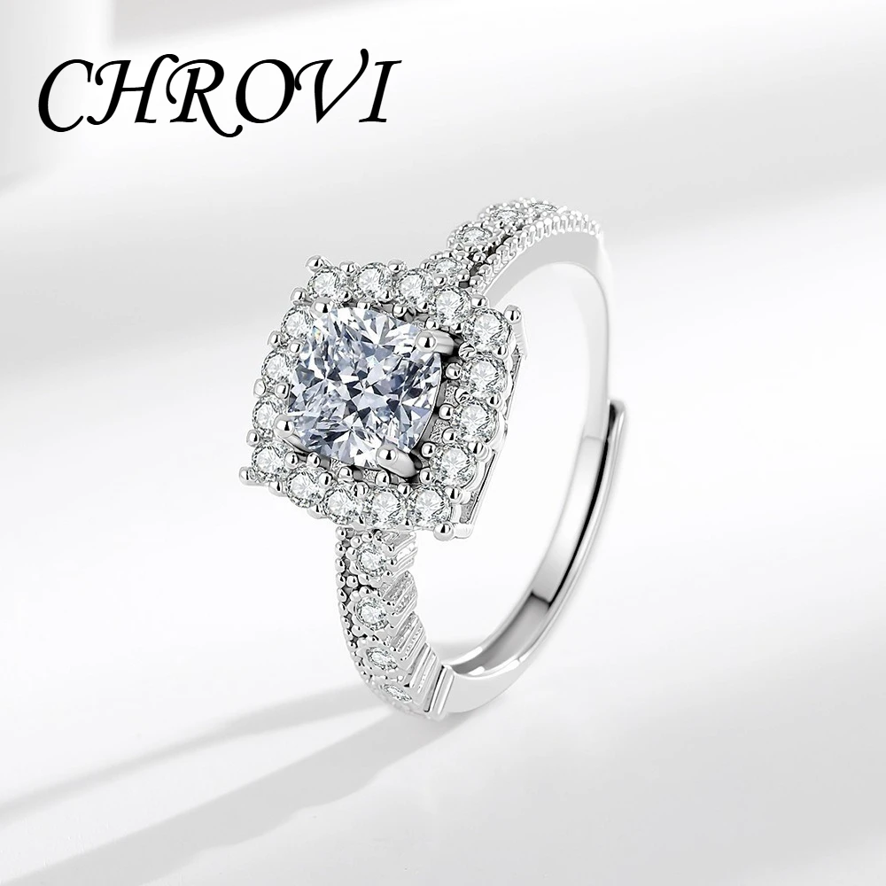 Exquisite 925 sterling silver square sugar princess square-shaped ring, fashionable and luxurious wedding accessory finger ring