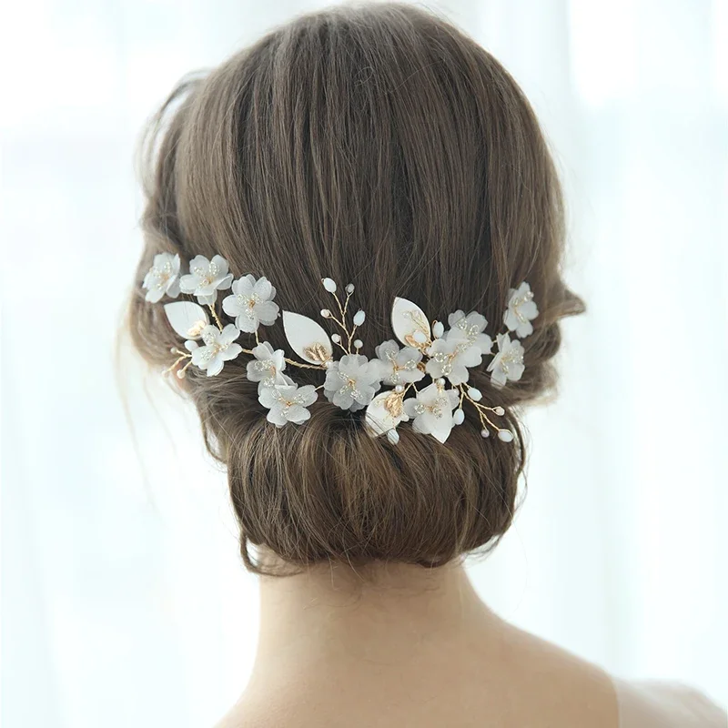 

Handmade Flower Leaf Bridal Hair Clip Girls Piece Gold Color Wedding Prom Women Headpiece Jewelry