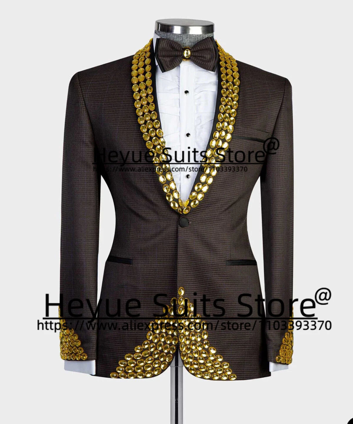 Dinner Luxuly Men's Brown Suit Slim Fit Shawl Lapel Formal Groom Wedding Tuxedos 2 Pieces Sets Elegant Male Blazer Costume Homme