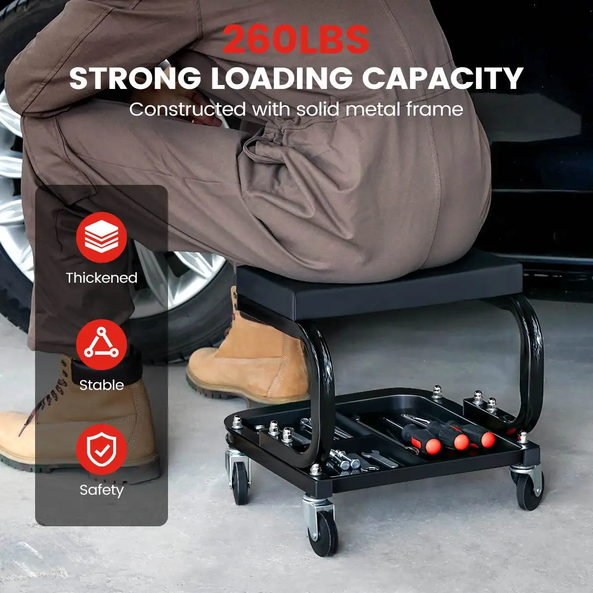 Mechanic Stool 120kg Rolling Pneumatic Creeper Garage/Shop Seat Padded Rolling Workshop Stool for Garage Auto Repair