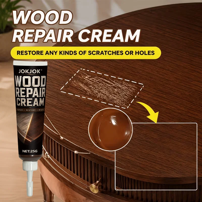 Wood Color Repair Paste, 25g Furniture Scratch Repair Cream for Wood Floors, Tables, Cabinets & Doors, Restores Wood Stains