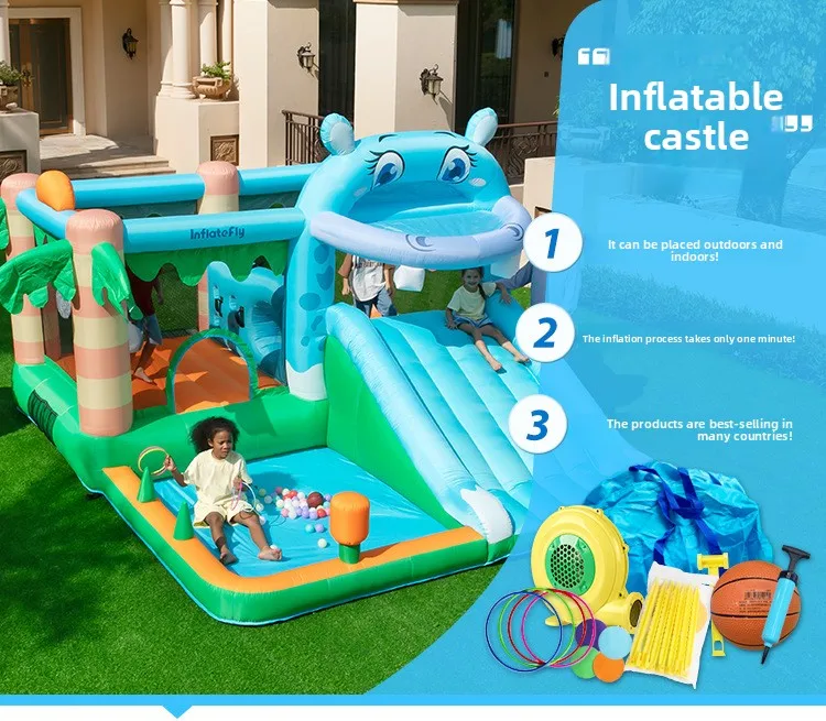 Doctor Dolphin Inflatable Bounce House With Ball Pit Oxford Material Jumping Castle With Blower Bouncy House Toys For Kids