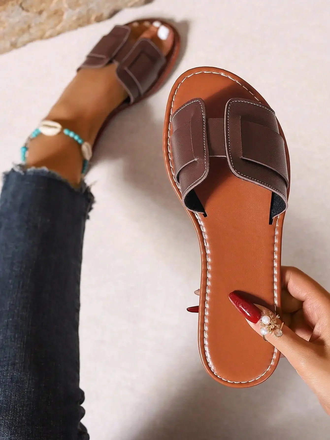 

Women's Casual Flat Woven Roman Sandals, Suitable For Spring, Summer, Outdoor, Beach, Apartment, Dress Matching, Fashion