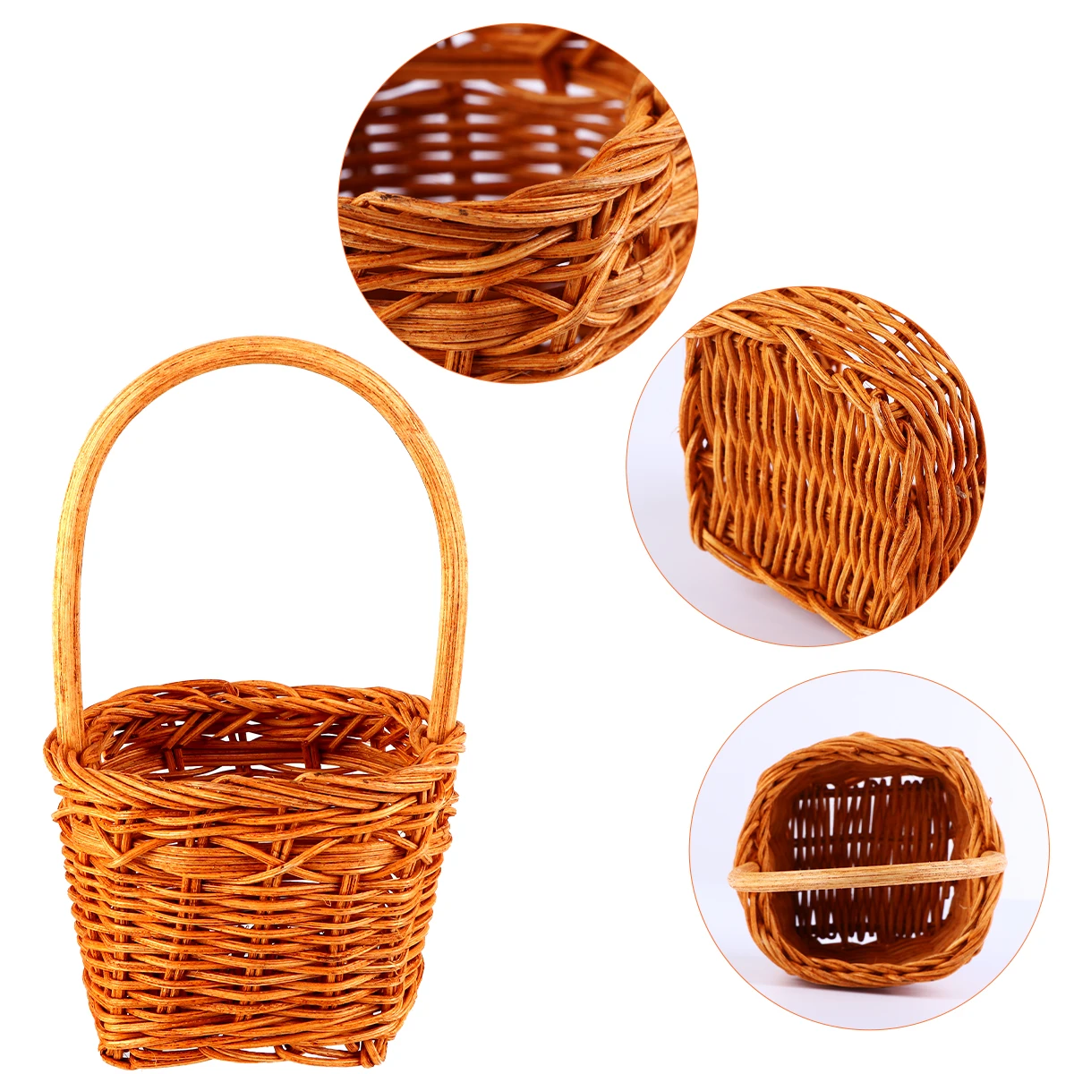 

Rattan Flower Basket Woven Mini Flower Basket Storage Square Mini Handle Plant Stand Home Office Gift Solution