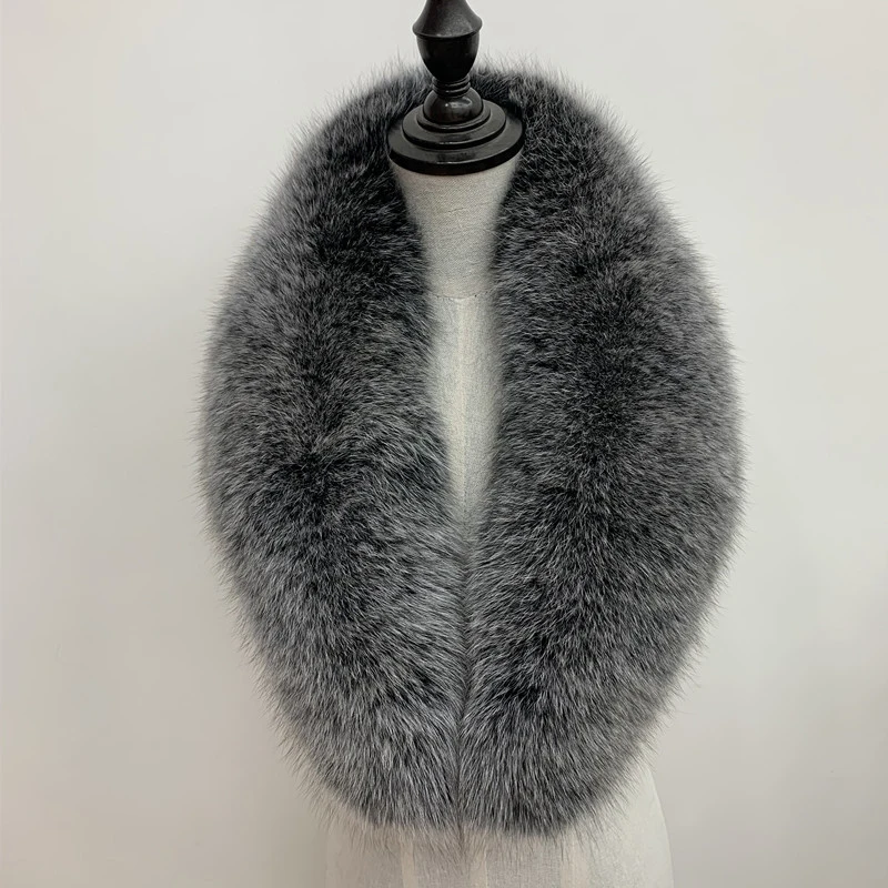 Winter Natural Real Fox Fur Collar Luxury Neck Keep Warmer Scarf Women's Coat Decorate Silver Fox Fur Scarves Fashion Long Shawl