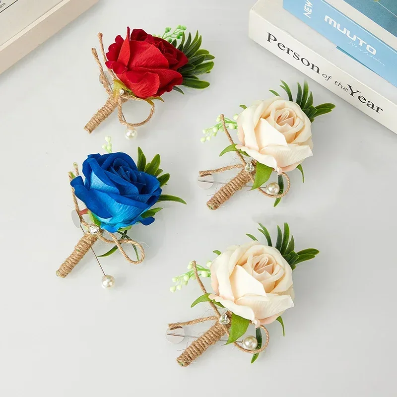 1PC Simulated Rose Chest Flower Wedding Groom Groomsman Dress Brooch Wedding Dress Banquet Decoration Lapel Flower