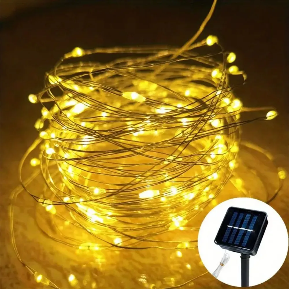 1pc/2pc 50/100/200/300LED Solar Fairy Lights Outdoor,8 Modes Copper Wire LED Light String,Holiday,Party,Garden Decoration Light
