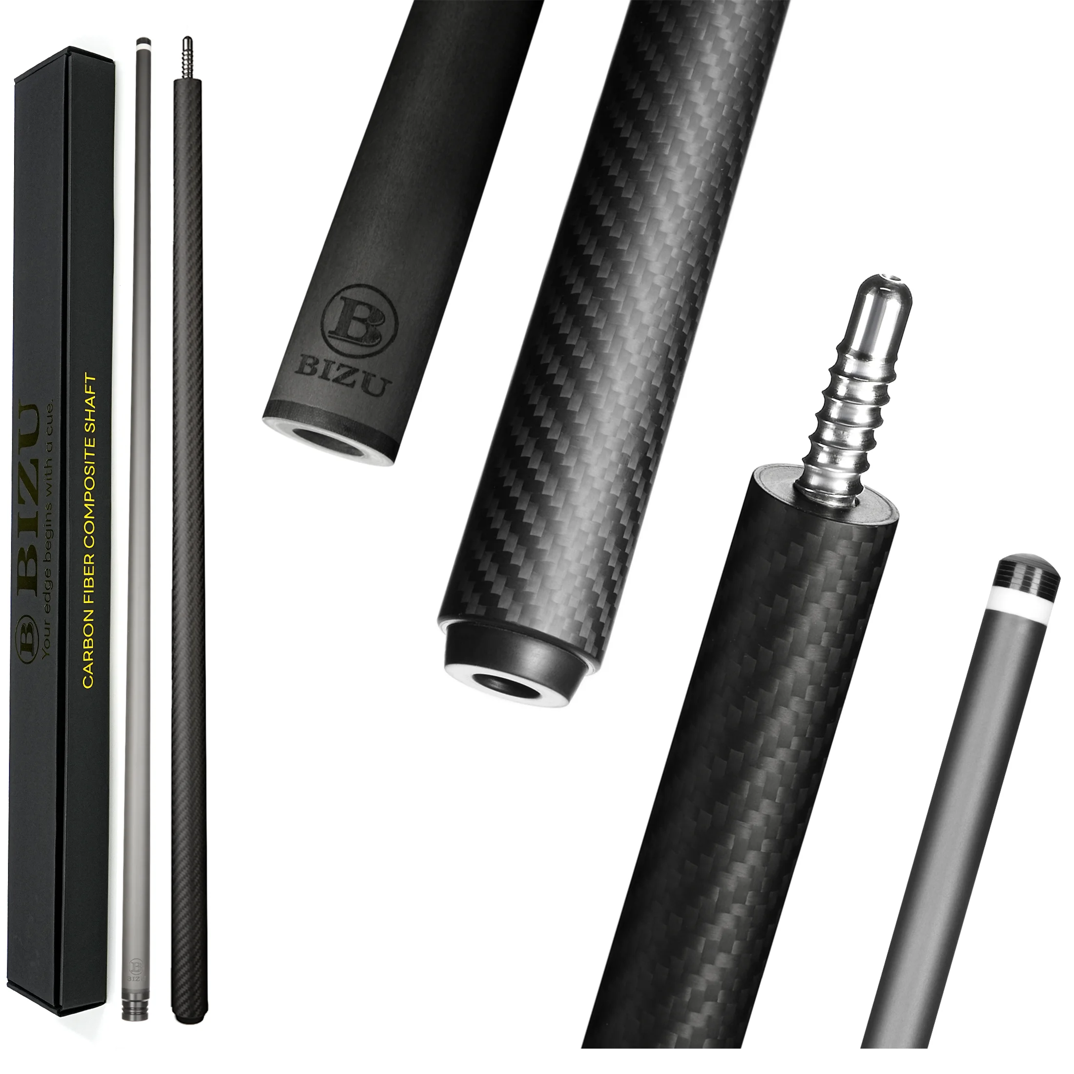 BIZU Carbon Fiber Billiard Cue Snooker Pool Putter with 3/8x8 Joint Precision Gaming Tool for Pool Table