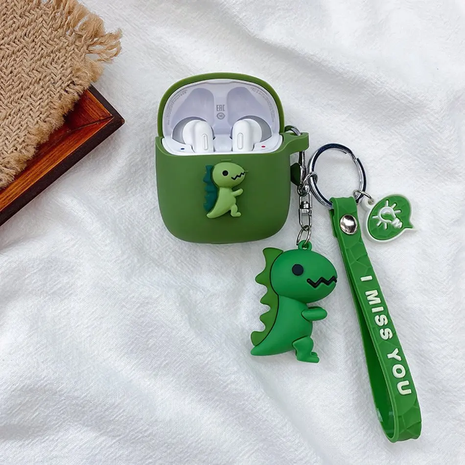 Cartoon Earaphone box For JBL Tune 220 / Tune 225TWS Cases funny Dinosaur Silicone Protect Headphones Case with keychain