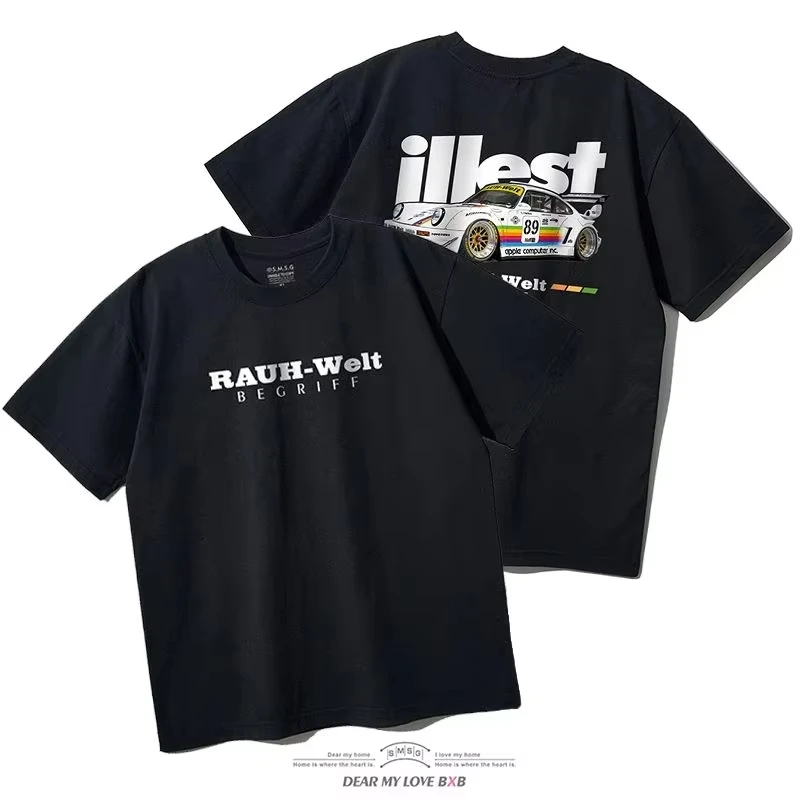 2026 New Summer Modified Car Original Heavy Short-sleeved Shirt for Boys and Girls Trendy Brand Pure Cotton T-shirt Top