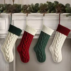 1PC Knitted Christmas Stockings Decoration Christmas Gift Bag Fireplace Decoration Santa Elk Socks Xmas Lovely Gift Bag