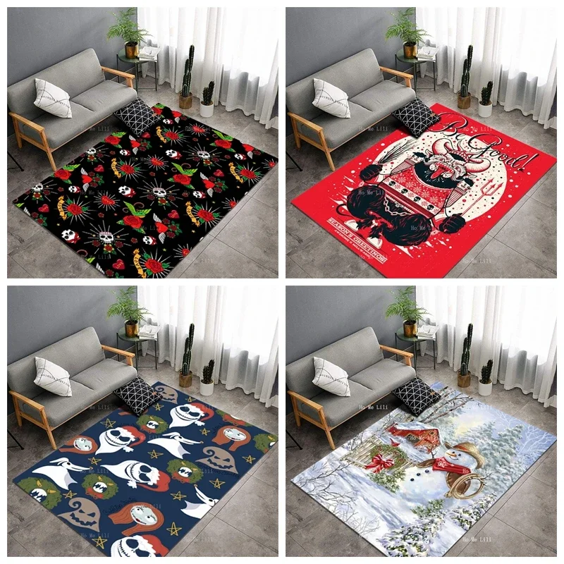 

Забавная Старая школа тату череп и цветы крампус Санта призраки кошмары Снеговик ковбойский сарай нескользящий фланелевый ковер