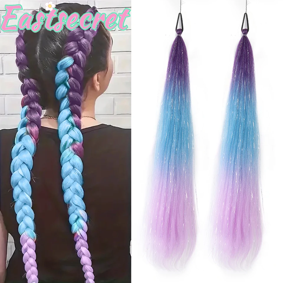 Synthetic Long Straight Ponytail With Elastic Hair Tie 2Pcs Colorful Braiding Hair Ponytail Extension Hair Accessories For Women