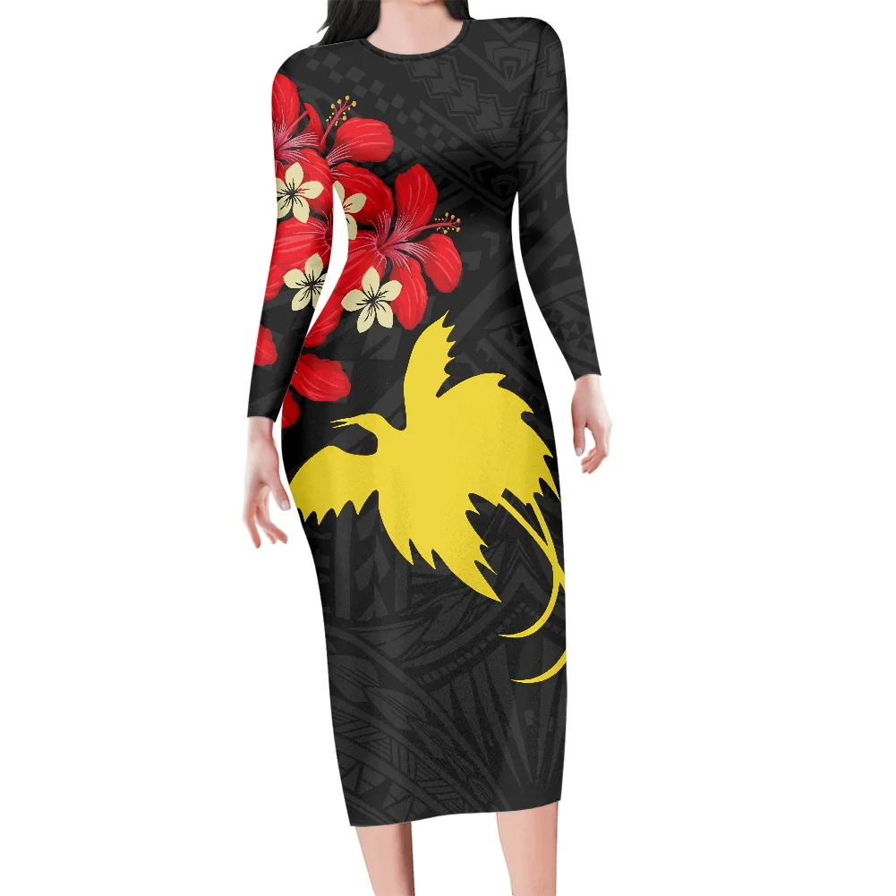 

2022 New Style Round Neck Long Sleeve Dress New Guinea Primitive Tribal Pattern Design Printing Summer Elegant Women Clothing